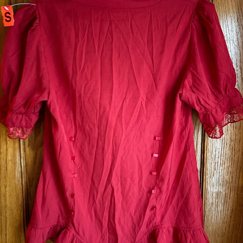 Red Ruffled Buttoned Blouse - Picture 2 of 5